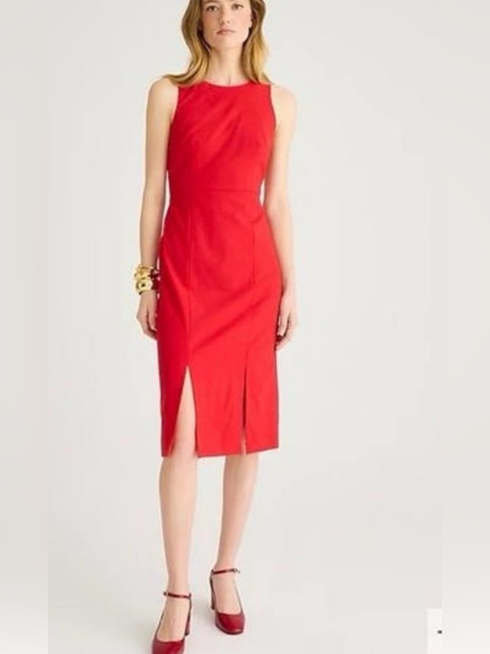 J Crew 4 Kait Italian stretch wool Tollegno 1900 red sheath slit midi dress NWOT